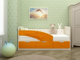 Дельфин-3 Кровать детская 3 ящика без ручек 1.6 Оранжевый глянец в Назарово - nazarovo.katalogmebeli.com | фото