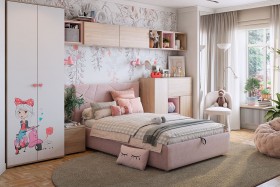 Комплект детской мебели Алина К2 Дуб мария/белый/нежно-розовый велюр в Назарово - nazarovo.katalogmebeli.com | фото