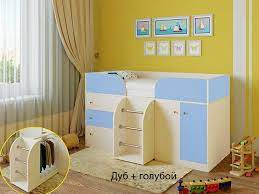 Кровать-чердак Малыш-4 Дуб молочный/Голубой в Назарово - nazarovo.katalogmebeli.com | фото