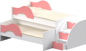 Кровать детская Матрешка выкатная с лестницей  Белый/Розовый в Назарово - nazarovo.katalogmebeli.com | фото