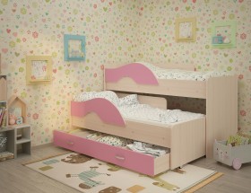 Кровать детская Радуга 1600 Млечный дуб/Розовый в Назарово - nazarovo.katalogmebeli.com | фото