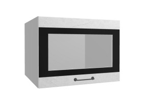 Лофт ВПГСФ 600 шкаф верхний горизонтальный со стеклом высокий с фотопечатью (Штукатурка белая/корпус Серый) в Назарово - nazarovo.katalogmebeli.com | фото