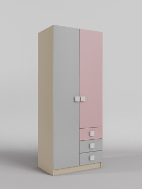 Шкаф 2-х створчатый с ящиками Грэйси (Розовый/Серый/корпус Клен) в Назарово - nazarovo.katalogmebeli.com | фото