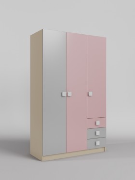 Шкаф 3-х створчатый с ящиками Грэйси (Розовый/Серый/корпус Клен) в Назарово - nazarovo.katalogmebeli.com | фото