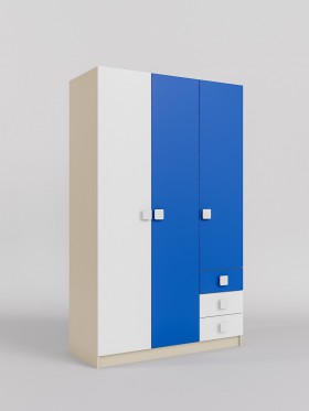 Шкаф 3-х створчатый с ящиками Скай (Синий/Белый/корпус Клен) в Назарово - nazarovo.katalogmebeli.com | фото