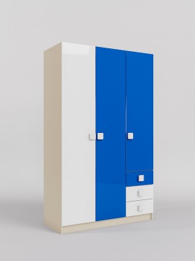 Шкаф 3-х створчатый с ящиками Скай люкс (Синий/Белый/корпус Клен) в Назарово - nazarovo.katalogmebeli.com | фото