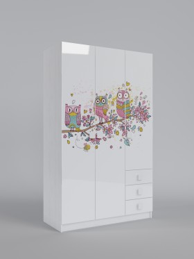 Шкаф 3-х створчатый с ящиками Совушки (Белый/корпус Выбеленное дерево) в Назарово - nazarovo.katalogmebeli.com | фото
